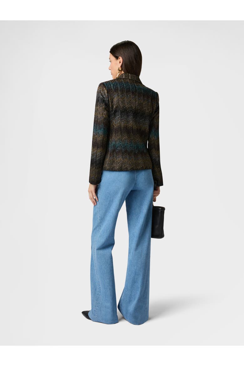 Slim Blazer In Viscose Lamé Snake Motif, Alternate, color, Blue