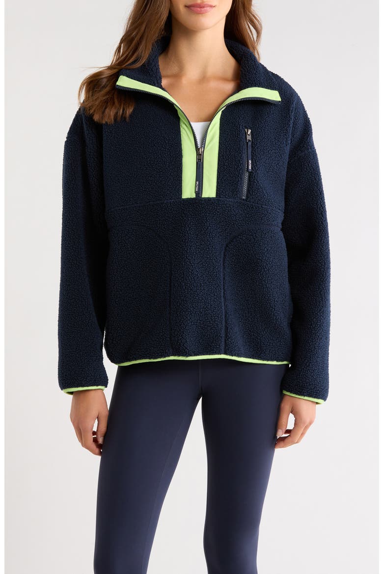 Reese Half-Zip Fleece Pullover, Main, color, INDIGO/ LIMEADE
