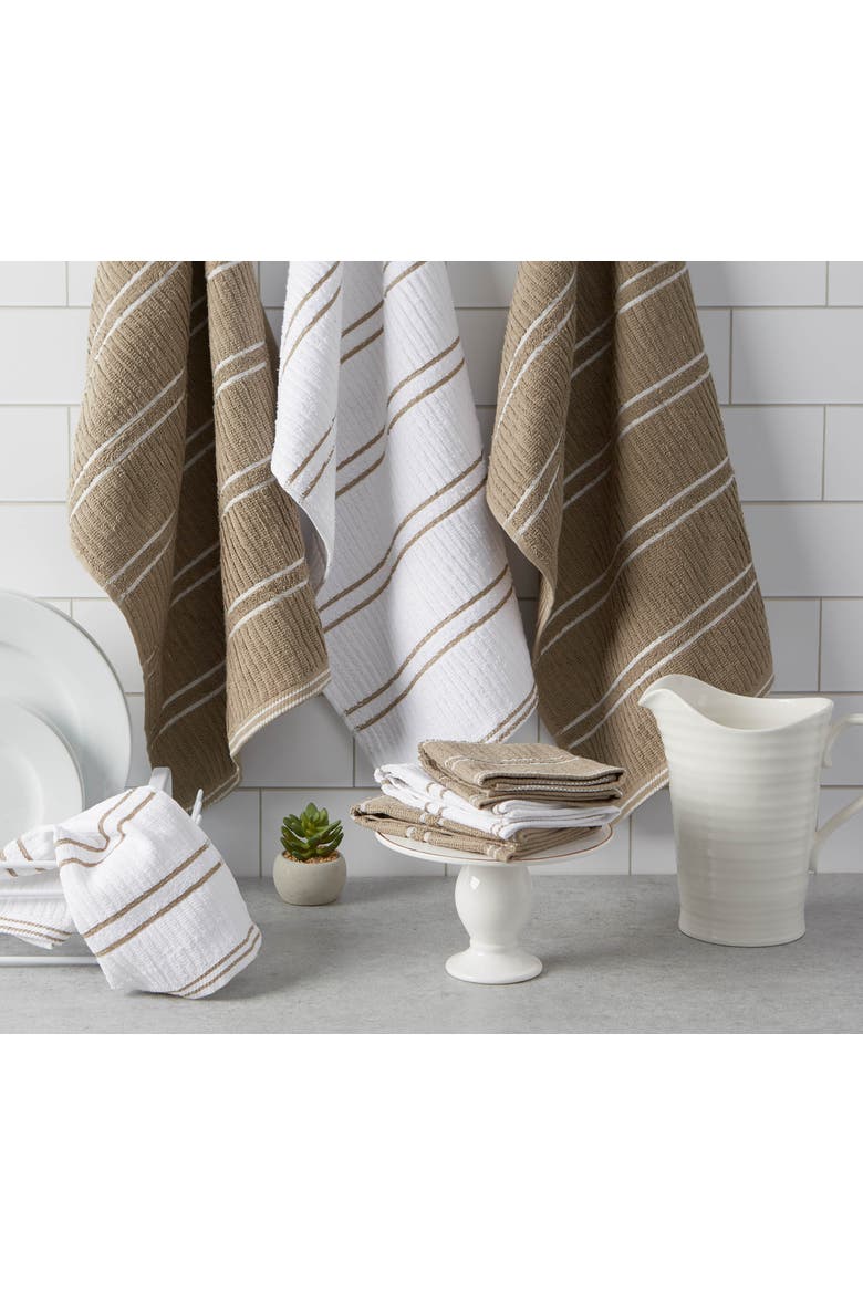 Mocha Ribbed Terry Dishtowel Dishcloth Set/8, Alternate, color, Mocha