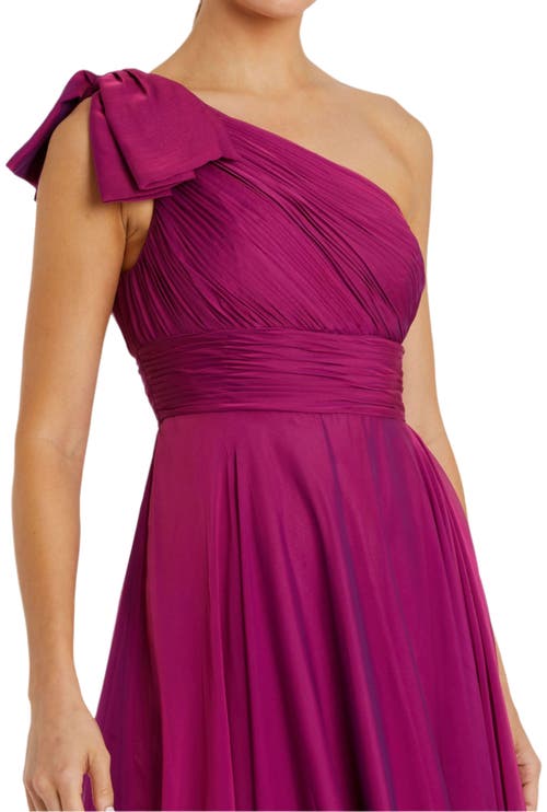 Mac Duggal Pleated One Shoulder Chiffon Gown In Raspberry
