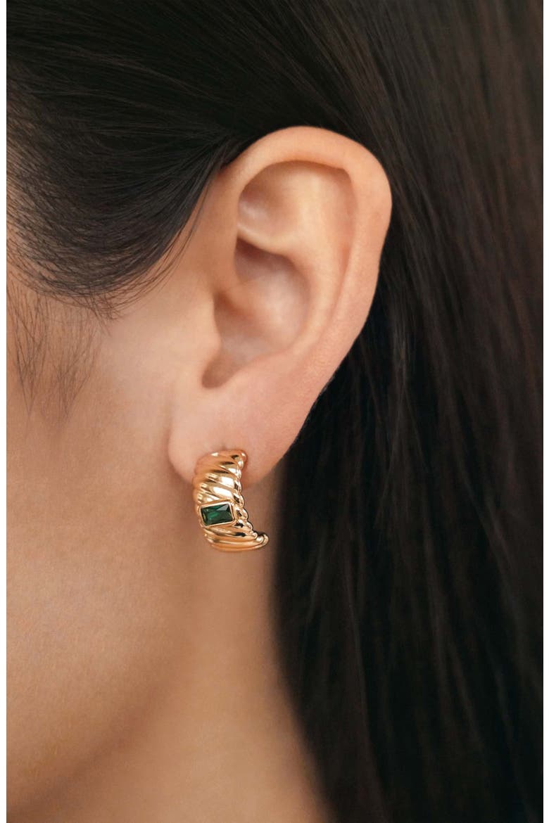 Textured Half Hoop Earrings, Alternate, color, GREEN