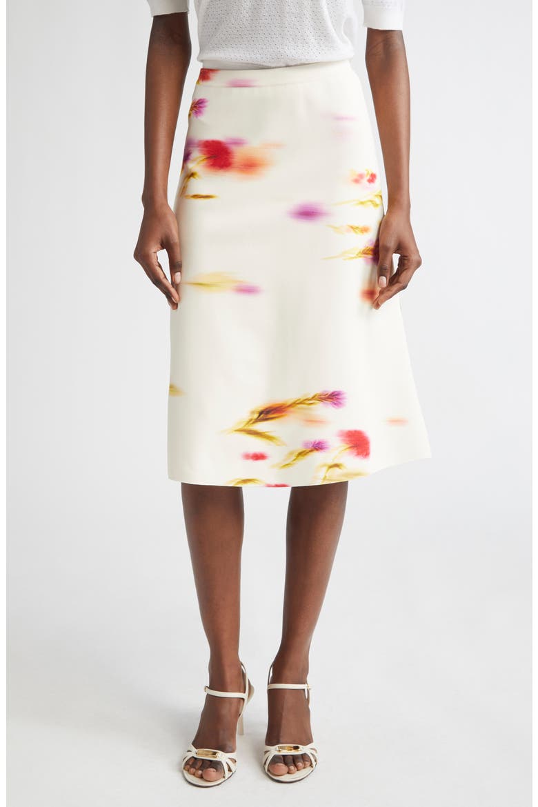 Blurred Print A-Line Skirt, Main, color, MASCARPONE/ RED/ CHERIS