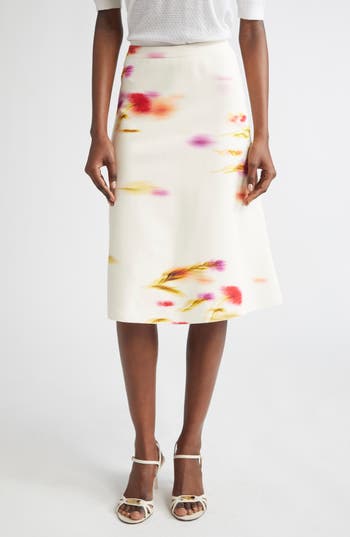 Ferragamo Blurred Print A-line Skirt In Red