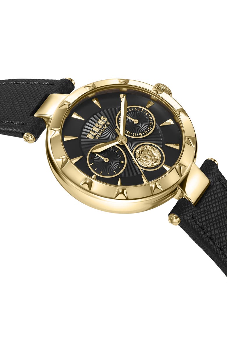 VERSUS Versace Two-Tone Japanese Quartz Leather Strap Watch, 36mm, Alternate, color, Gold