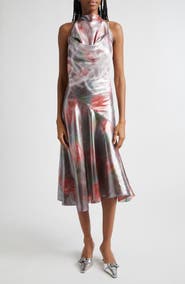DIESEL® D-Ebra Halter Foiled Georgette Midi Dress
