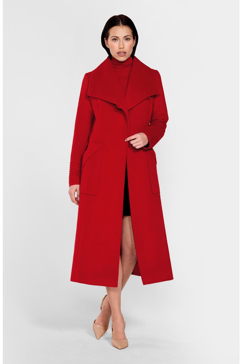Wide Collar Alpaca & Wool Wrap Coat, Alternate, color, SCARLET RED
