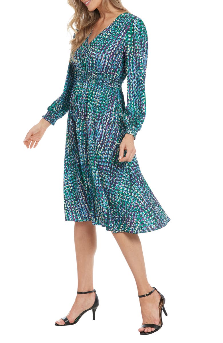 London Times Long Sleeve Smocked Midi Dress, Alternate, color,