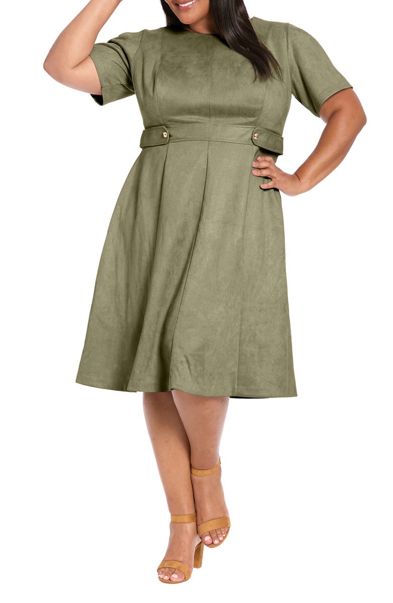 London Times Faux Suede Scuba Dress, Main, color, Eucal Green