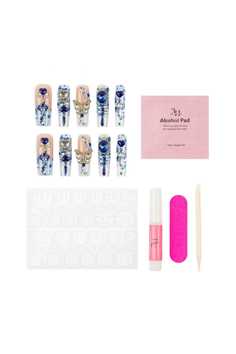 3H Luxury Handmade Press-on Nails - Sapphire Spell, Alternate, color, Blue/Beige