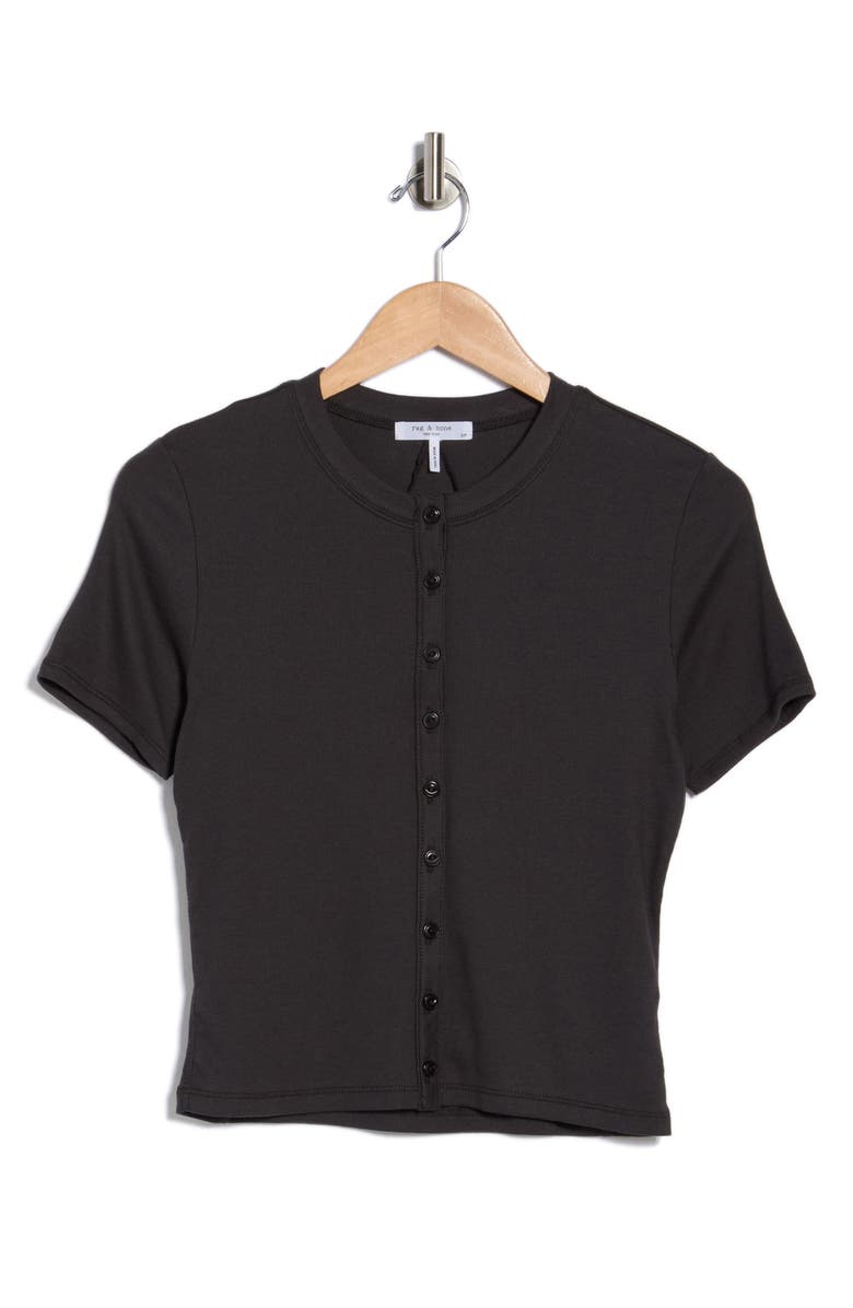 rag & bone Essie Short Sleeve Button-Up Crop T-Shirt, Main, color, Black