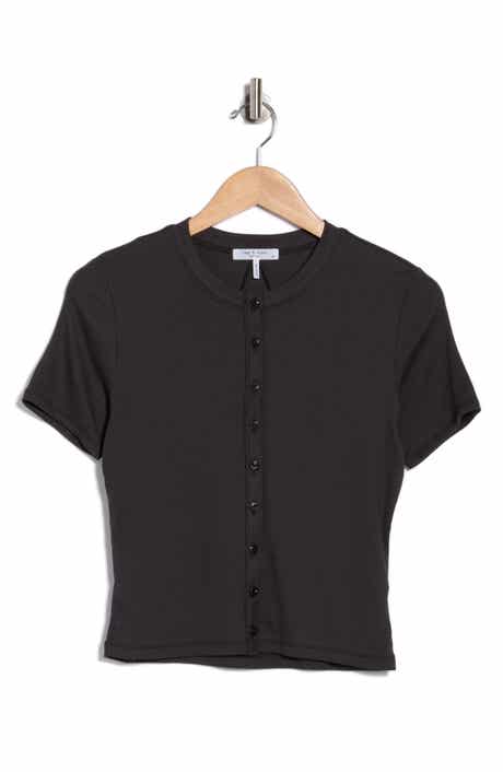 rag & bone Essie Short Sleeve Button-Up Crop T-Shirt