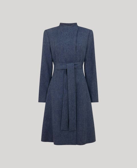 Louise Funnel Herringbone Wool Coat