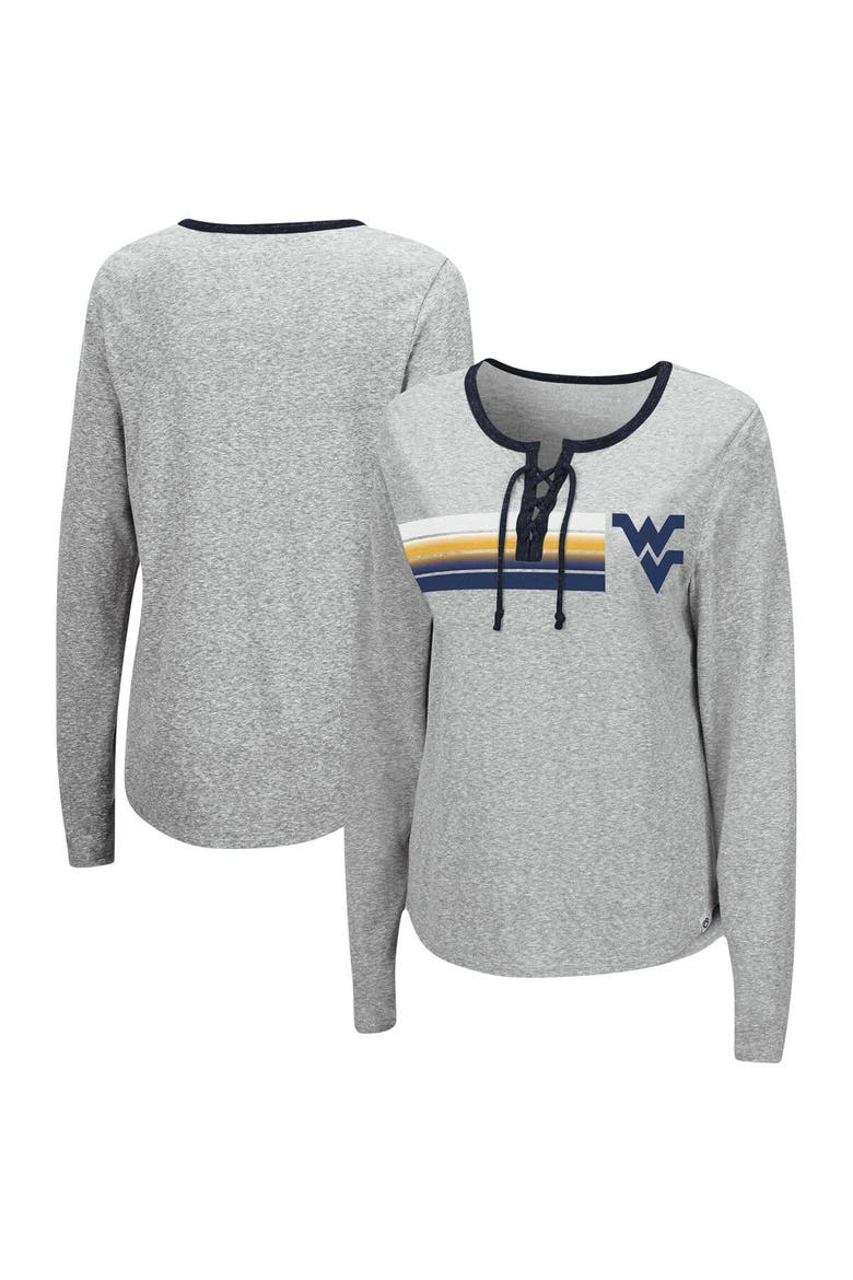 Women's Colosseum Heathered Gray West Virginia Mountaineers Sundial Tri-Blend Long Sleeve Lace-Up T-Shirt, Alternate, color, Heather Gray