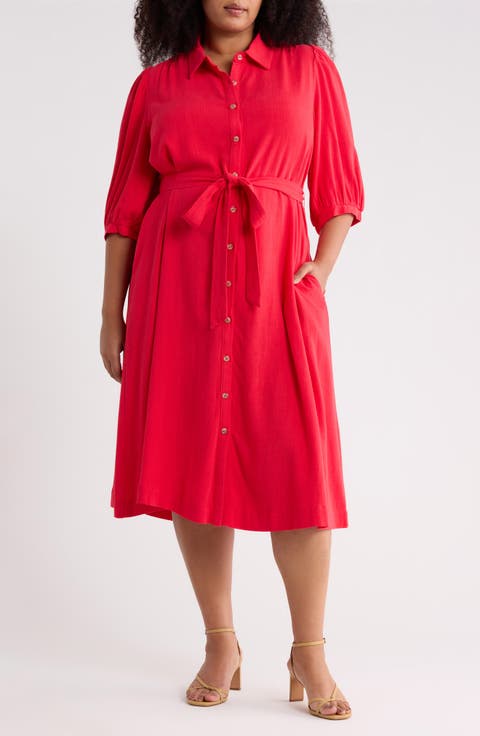 Vienna Tie Waist Shirtdress (Plus)