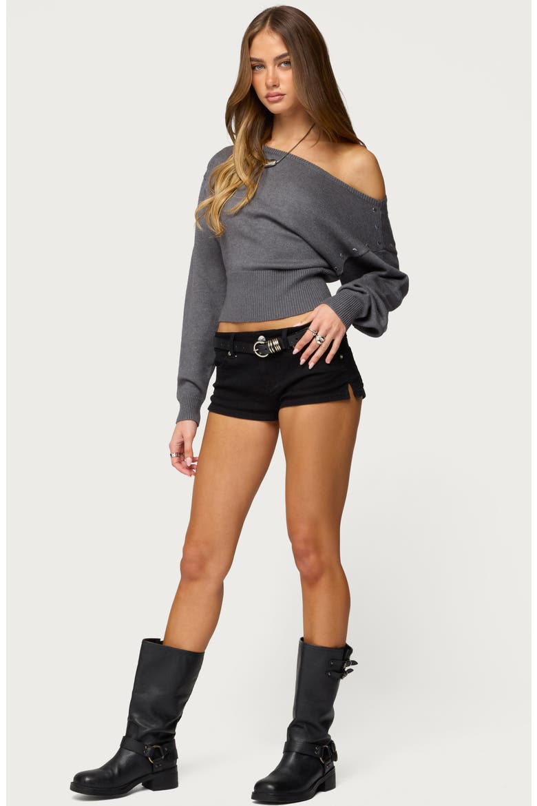 Doro Studded One-Shoulder Sweater, Alternate, color, DARK-GRAY