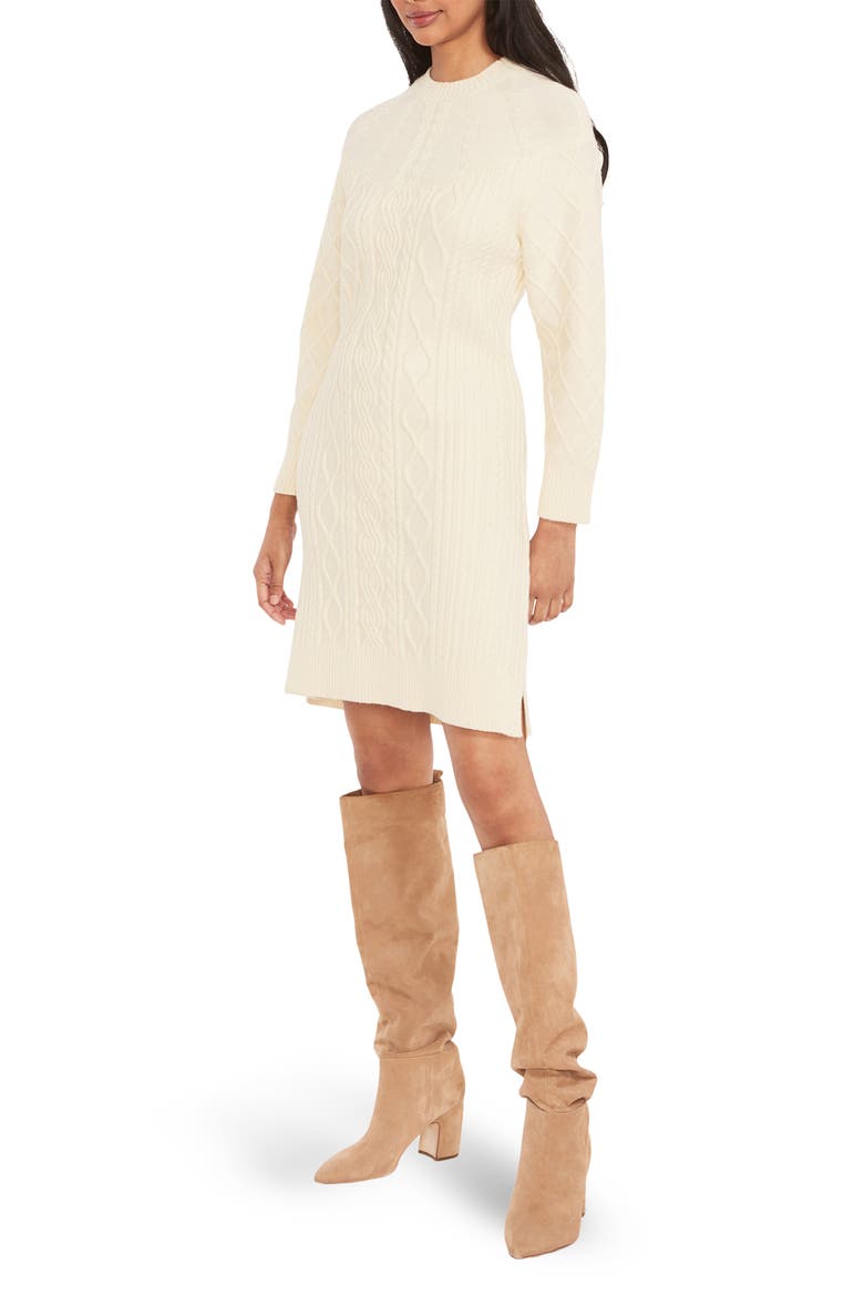 Long Sleeve Cable Knit Sweater Dress, Alternate, color, CREAM