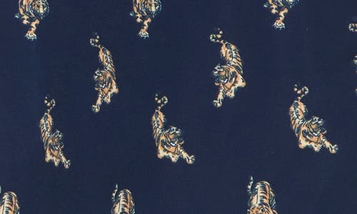 Public Art Tiger Print Swim Shorts In Dark Navy