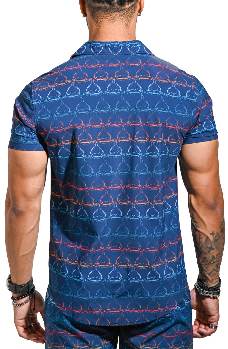 Maceoo Beachsharkwave Blue Cotton Camp Shirt, Alternate, color, Blue