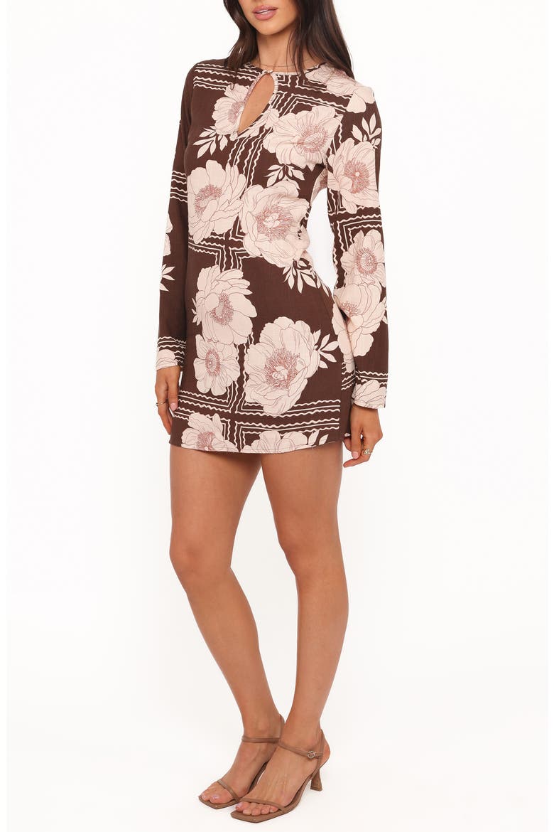 Marylon Floral Long Sleeve Minidress, Alternate, color, BROWN FLORAL