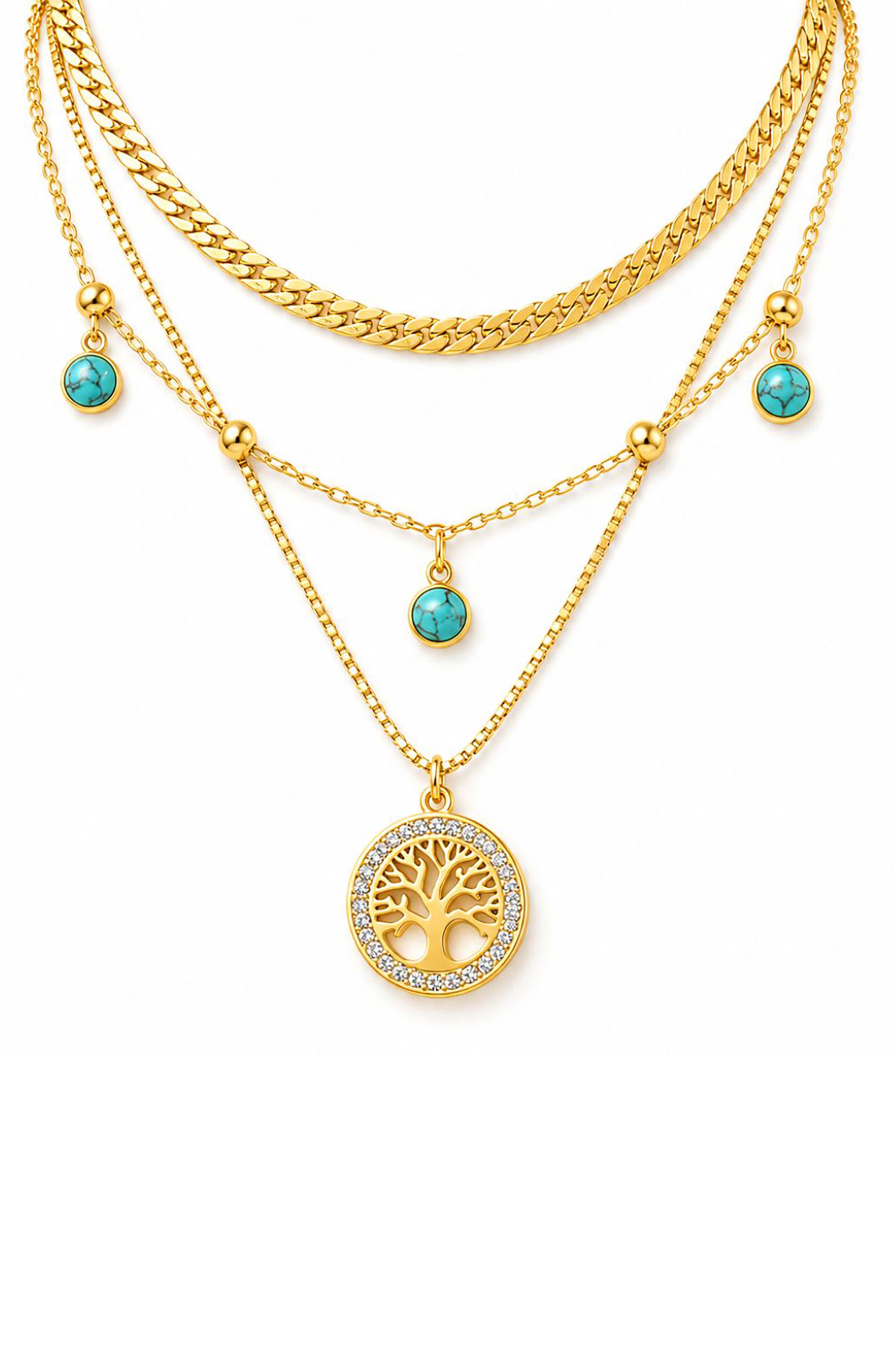 Tree of Life Turquoise Layered Necklace