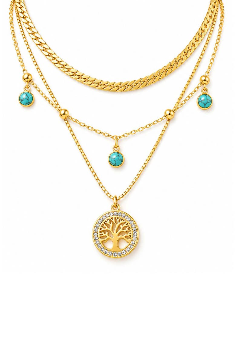 Tree of Life Turquoise Layered Necklace, Main, color, GOLD