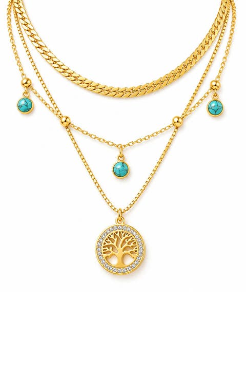 Tree of Life Turquoise Layered Necklace