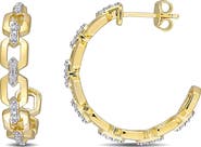 DELMAR 18K Yellow Gold Plated Sterling Silver Diamond Link Hoop Earrings - 0.14ct.