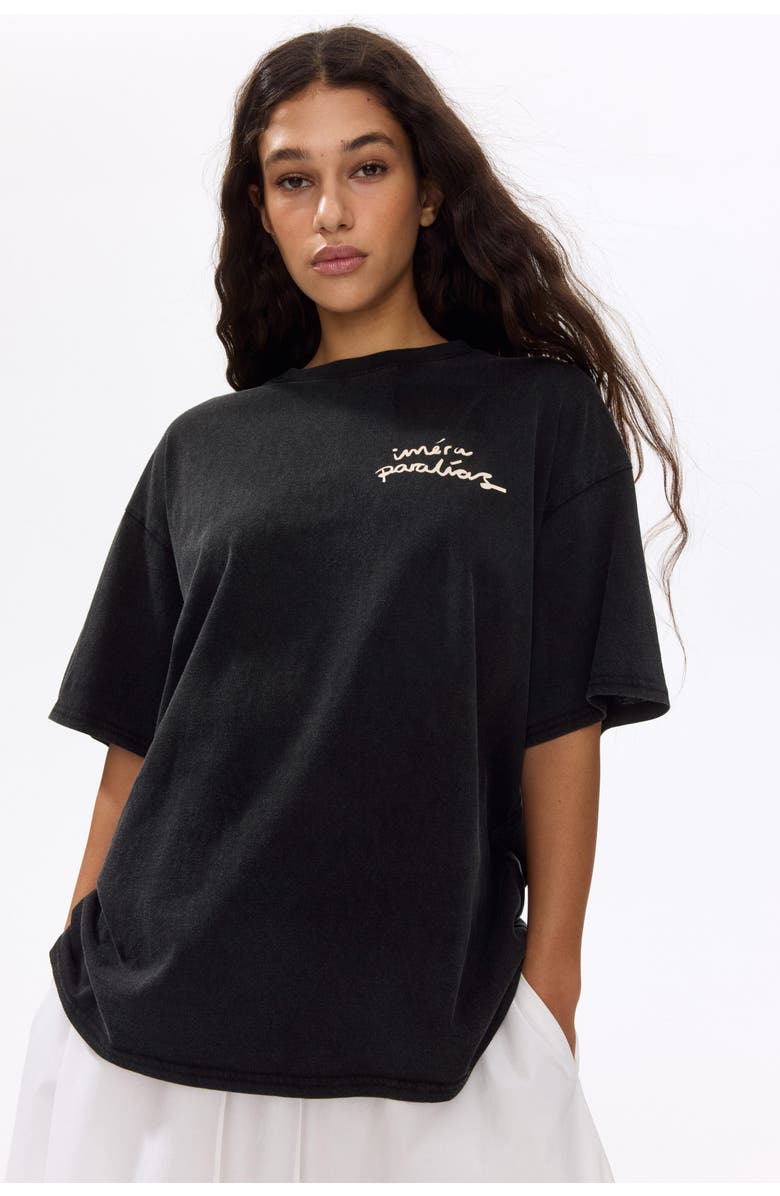 H&M Oversized t-shirt with printed motif, Alternate, color, Black/Iméra Paralías