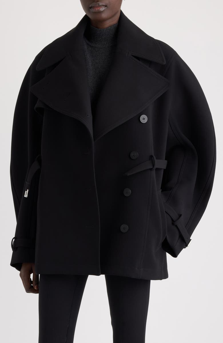 Jacquemus Le Trench Ovalo Court Short Trench Coat, Alternate, color, Black
