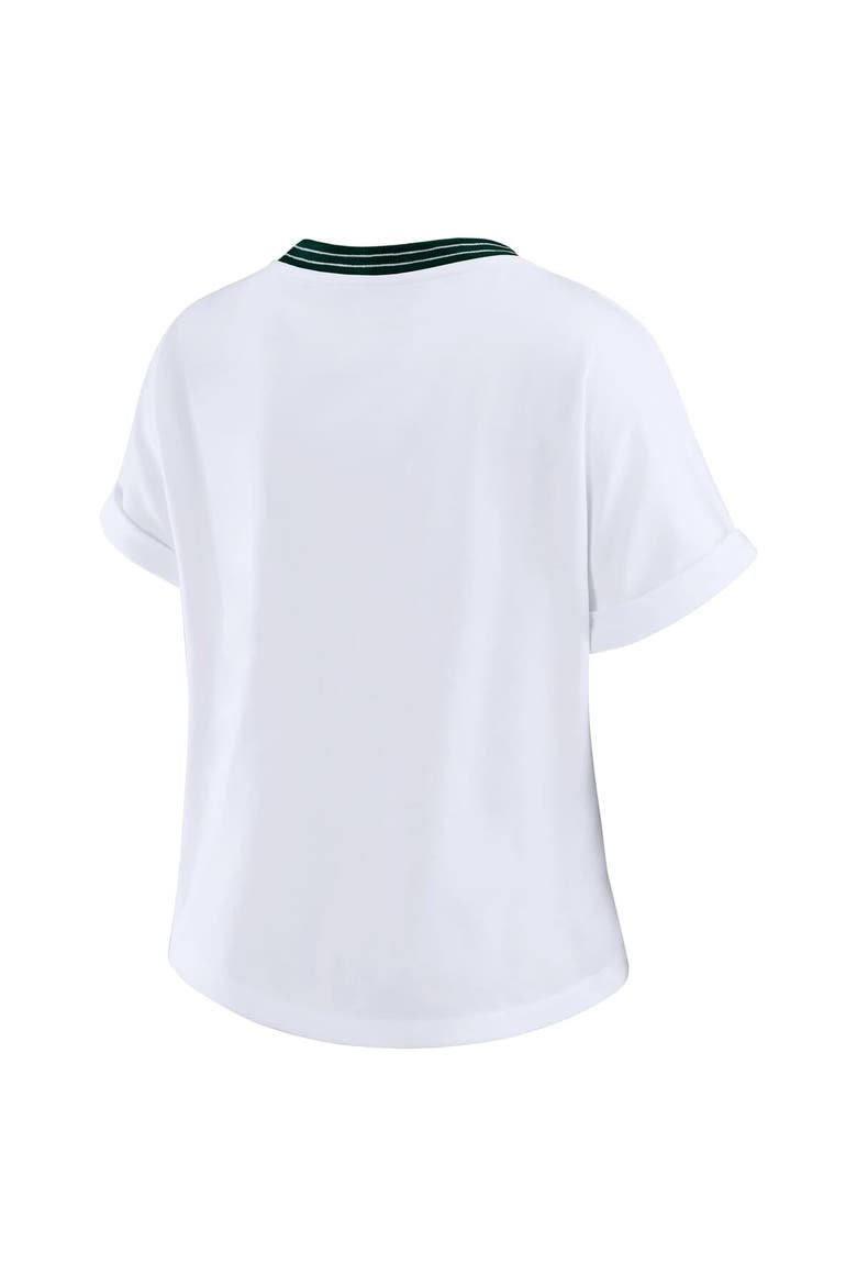 Women's WEAR by Erin Andrews White Green Bay Packers Cropped Center Stripe Dolman T-Shirt, Alternate, color, White