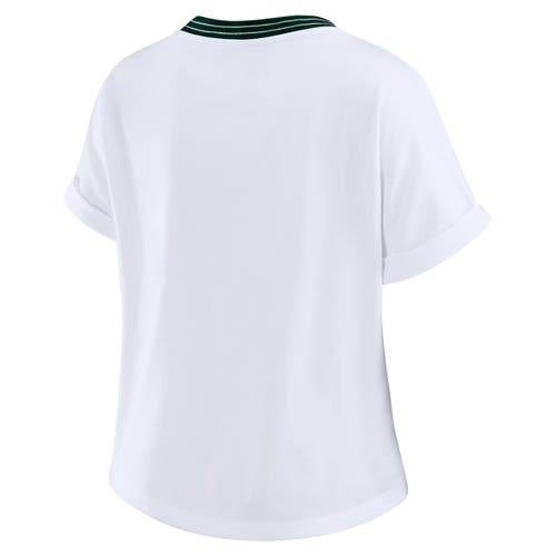 Wear By Erin Andrews White Green Bay Packers Cropped Center Stripe Dolman T-shirt In White