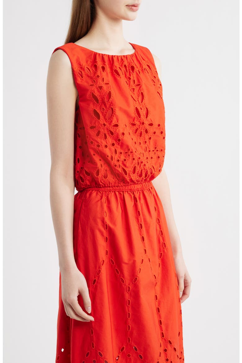 Embroidered Sleeveless Poplin Bubble Top, Alternate, color, WILD POPPY