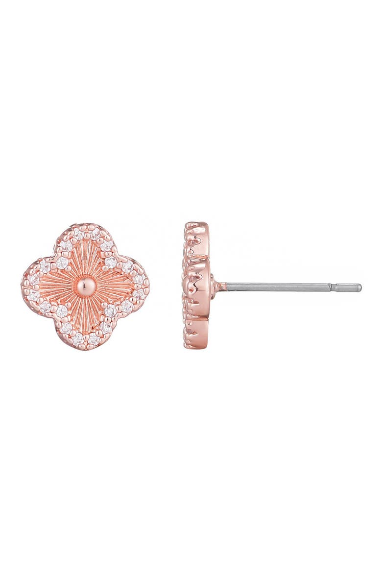 Pave CZ Clover Stud Earrings, Alternate, color, PINK