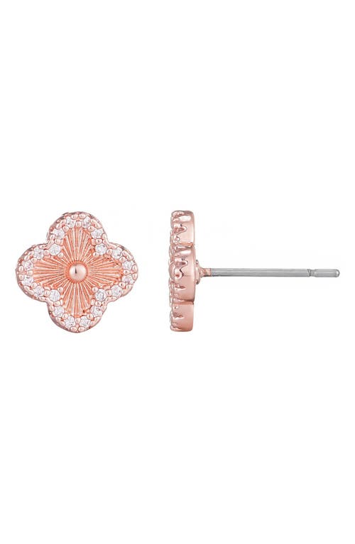 Adornia 14k Rose Gold Plated Button Clover Cz Halo Stud Earrings In Pink