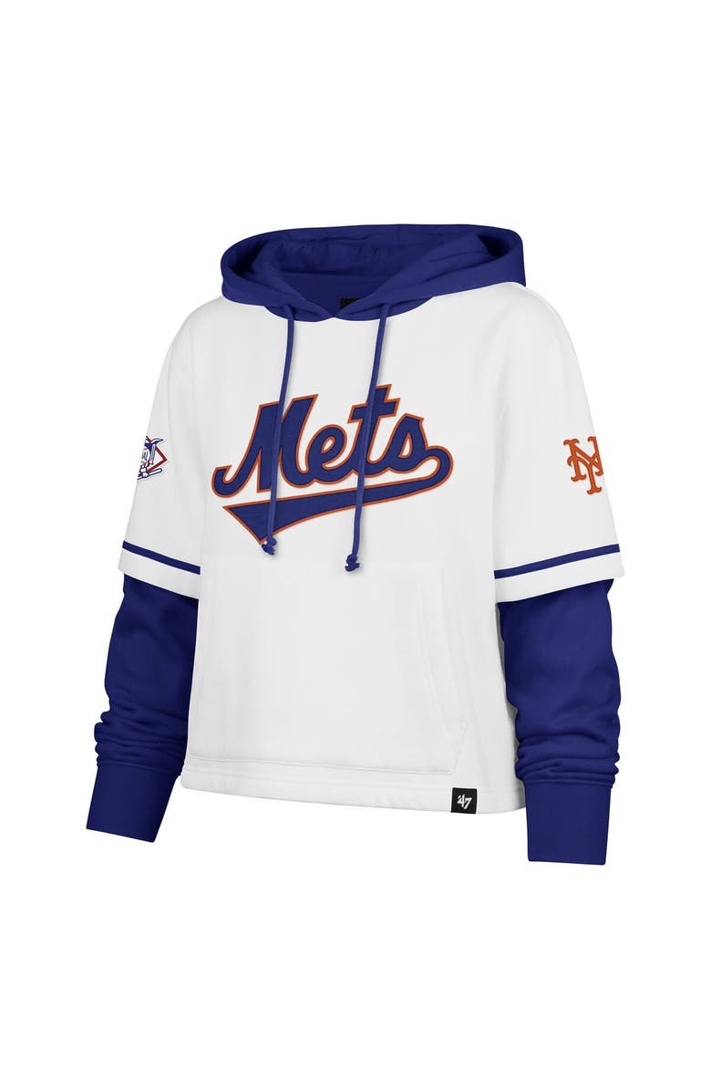 '47 Women's '47 White New York Mets Trifecta Shortstop Cropped Pullover Hoodie, Alternate, color, 