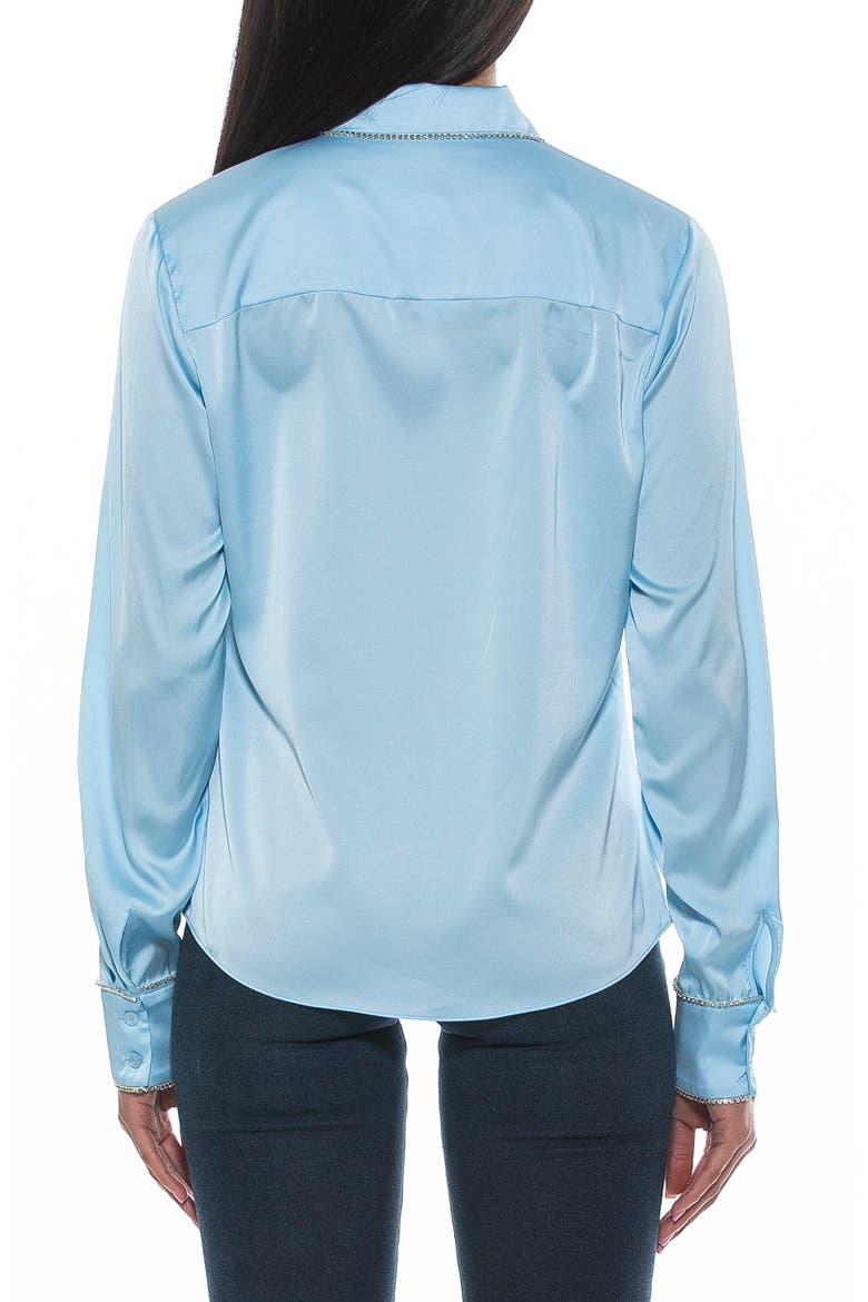 Rachel Rhinestone Trim Satin Button-Up Blouse, Alternate, color, HALOGEN BLUE