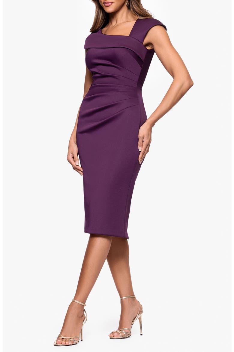 Asymmetric Scuba Knit Cocktail Dress, Alternate, color, PLUM