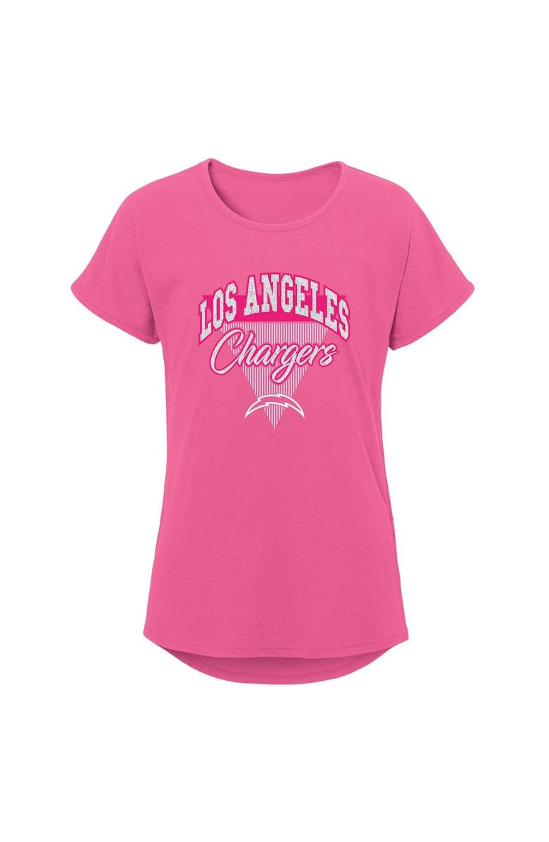 Outerstuff Girls Youth Pink Los Angeles Chargers Playtime Dolman T-Shirt, Main, color, Pink
