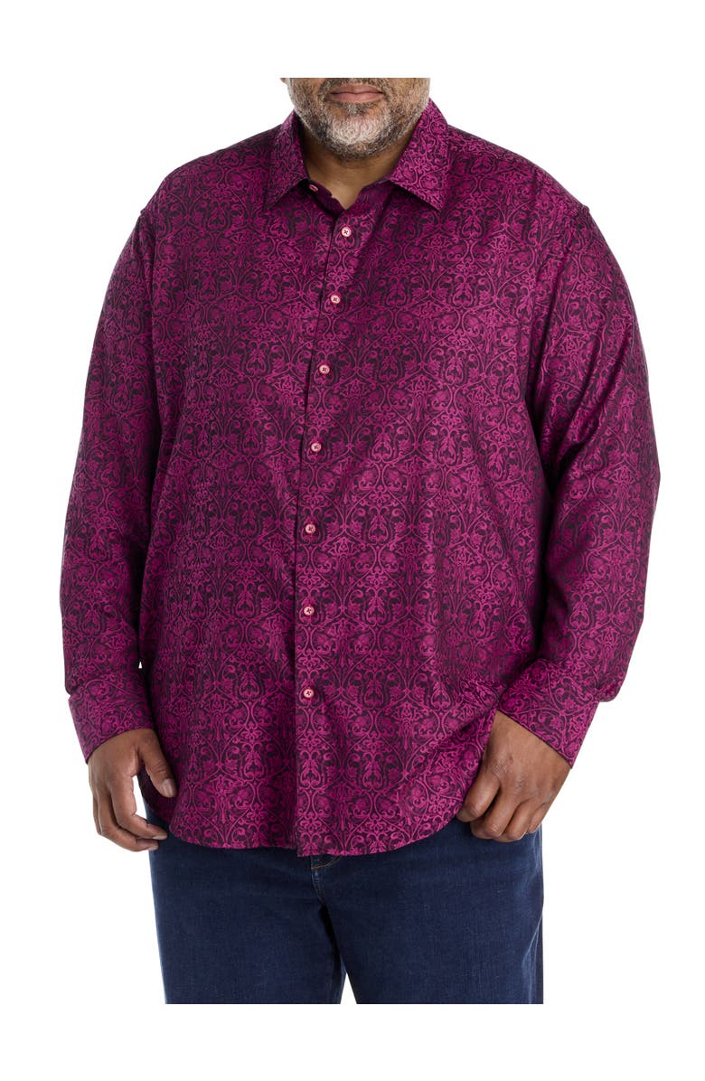 Robert Graham DXL Big & Tall Luther Tonal Sport Shirt, Alternate, color, Burgundy