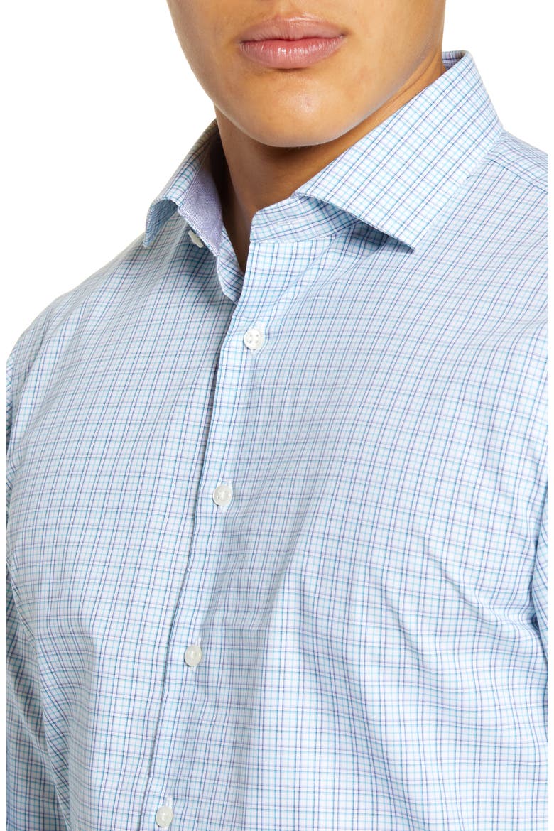Trim Fit Non-Iron Plaid Dress Shirt, Alternate, color, TEAL SCUBA