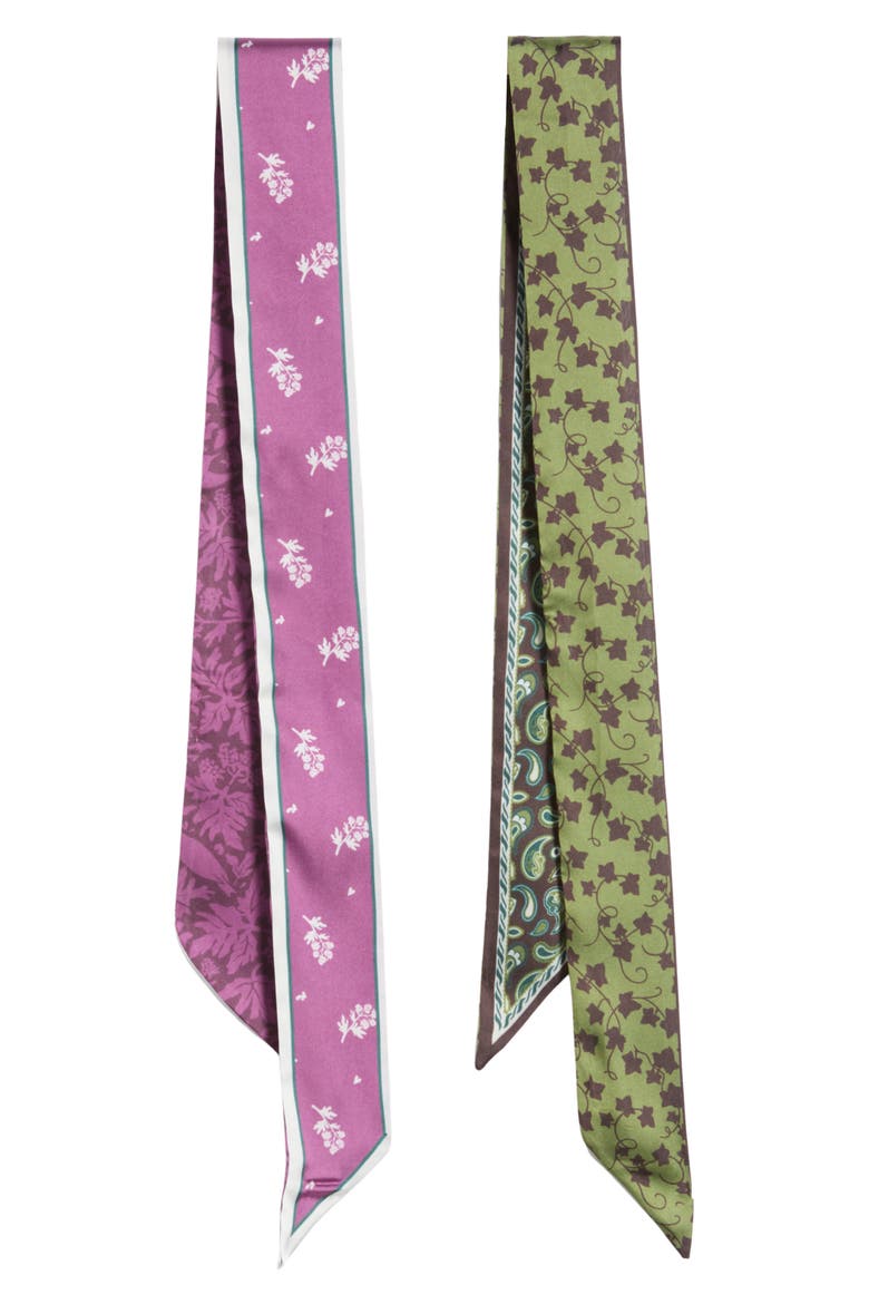 Set of 2 Assorted Ribbon Scarves, Alternate, color, GREEN- PURPLE