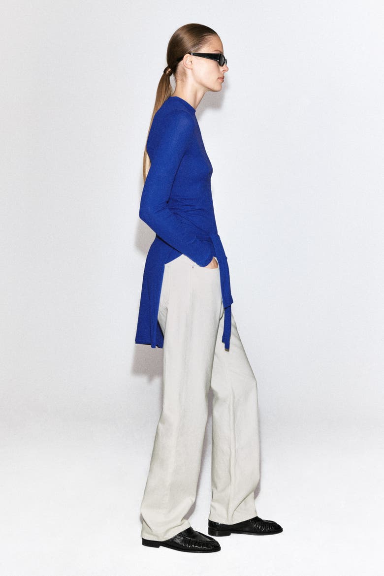 Crepe-jersey Long-sleeved T-shirt, Alternate, color, COBALT BLUE