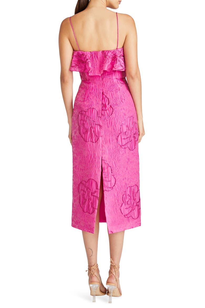 Cynthia Metallic Floral Jacquard Cocktail Midi Dress, Alternate, color, BRIGHT PINK