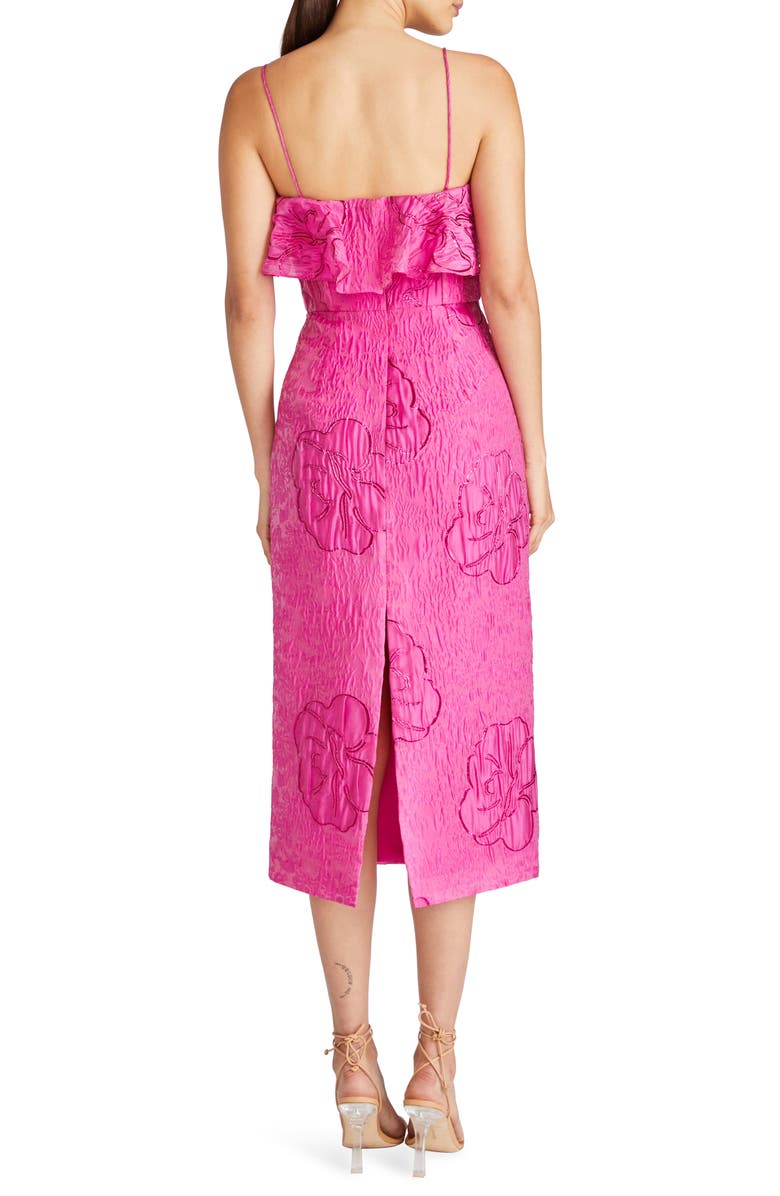 ML Monique Lhuillier Cynthia Metallic Floral Jacquard Cocktail Midi Dress, Alternate, color,