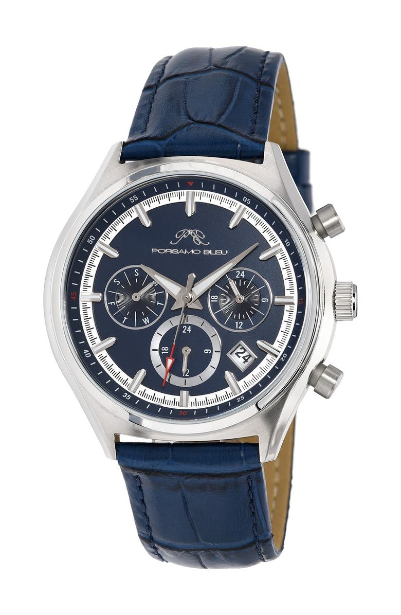 PORSAMO BLEU Men's Dylan Miyota Quartz Croc Embossed Leather Strap Watch, 41mm, Main, color,