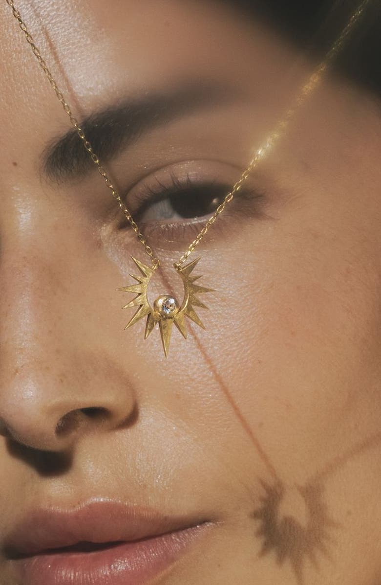 Satya Jewelry Unveiling Dreams White Topaz Starburst Necklace, Alternate, color, Gold