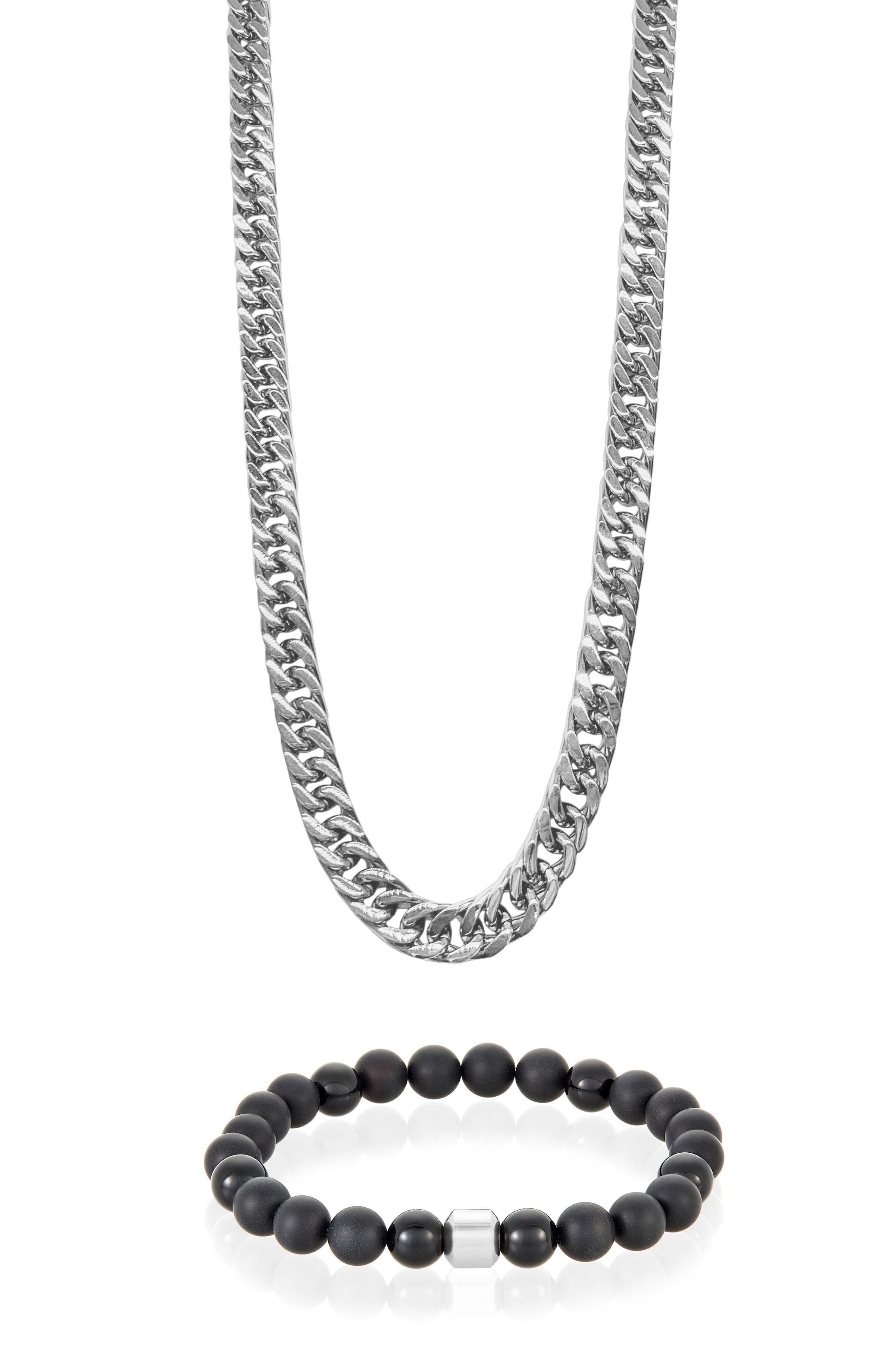 Chain Necklace & Beaded Bracelet Set