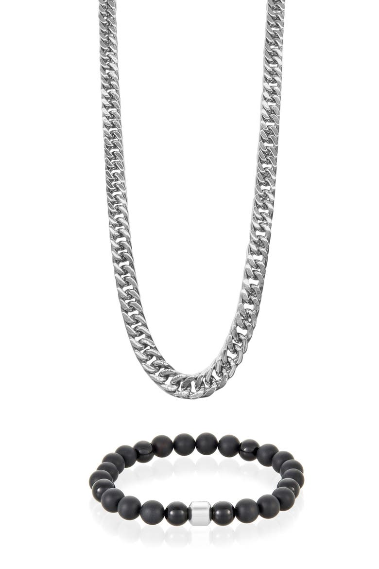 Chain Necklace & Beaded Bracelet Set, Main, color, SILVER