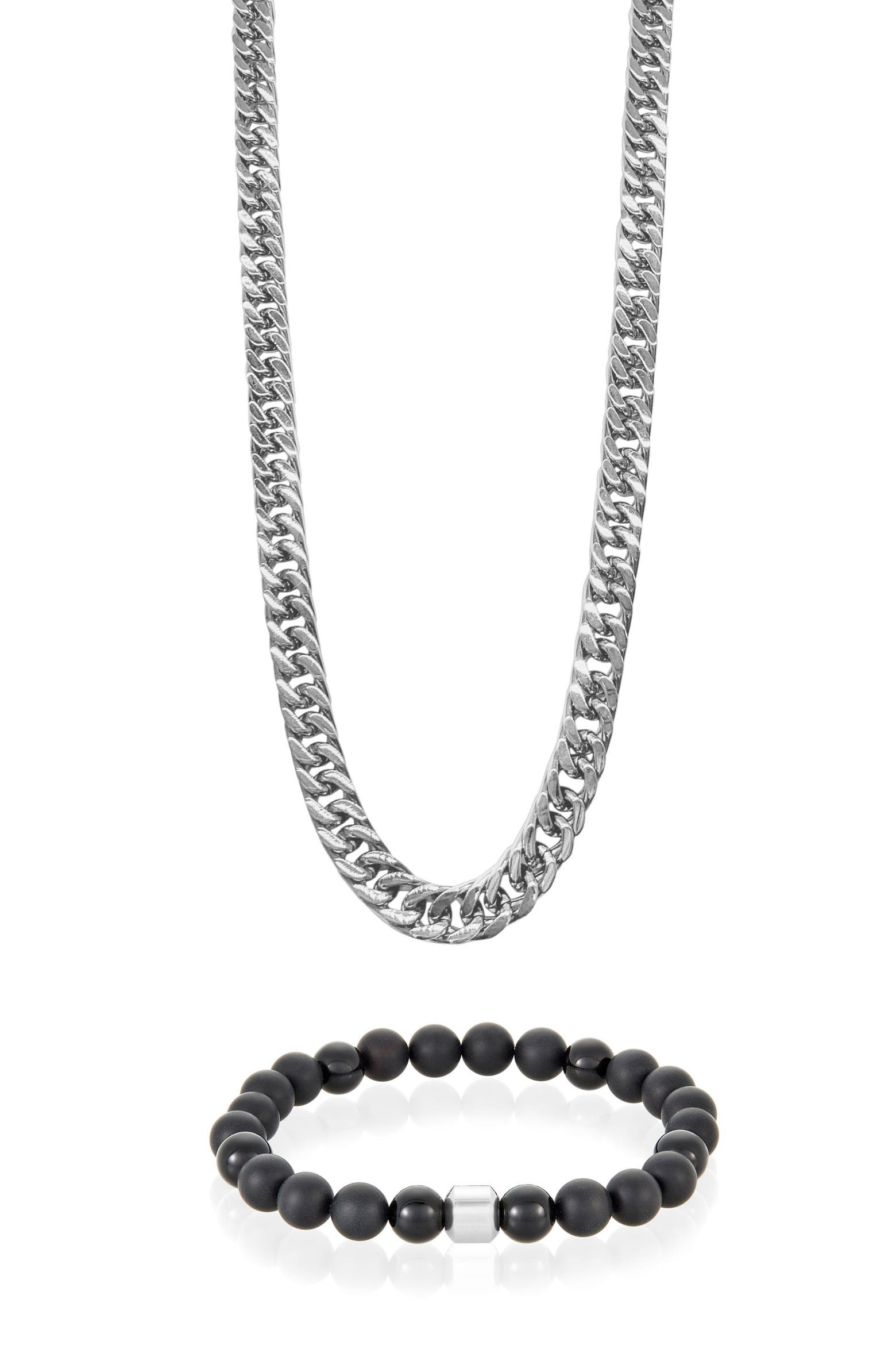 Chain Set Combo Adornia Chain Necklace & Beaded Bracelet Set (Men) | Nordstromrack