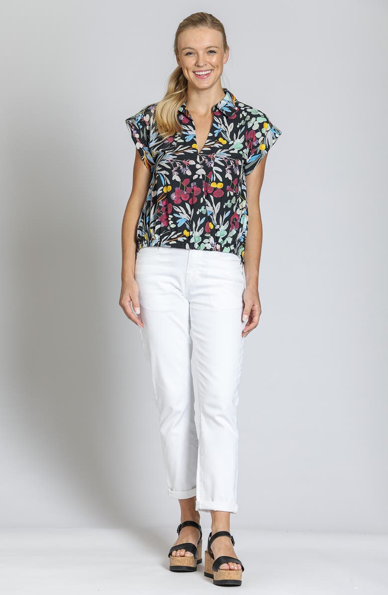 APNY Print Wrap Front Cotton High-Low Top, Alternate, color, Black Multi